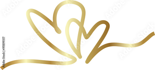 Continuous line gold drawing heart sign, love, romantic