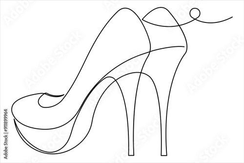 Continuous single one line drawing of woman high heeled beautiful fashion shoes vector illustration.