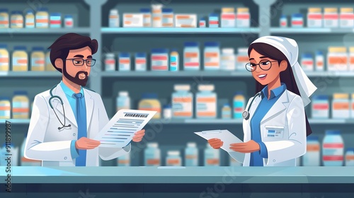 Pharmacist and Customer Discussing Prescription