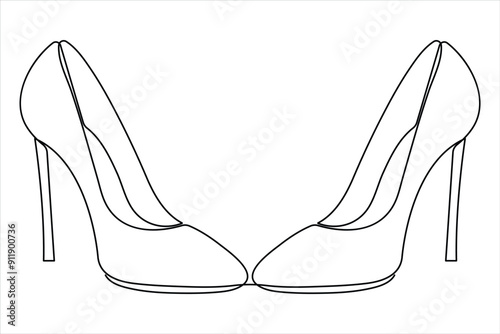 Continuous single one line drawing of woman high heeled beautiful fashion shoes vector illustration.