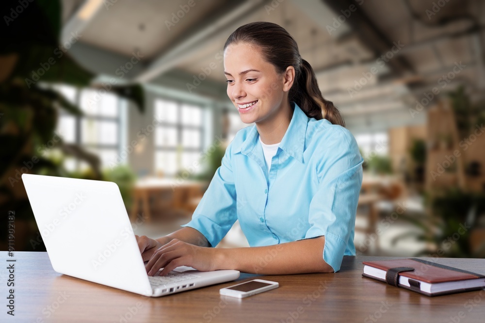 Stylish woman freelancer working with laptop Stylish woman freelancer working with laptop
