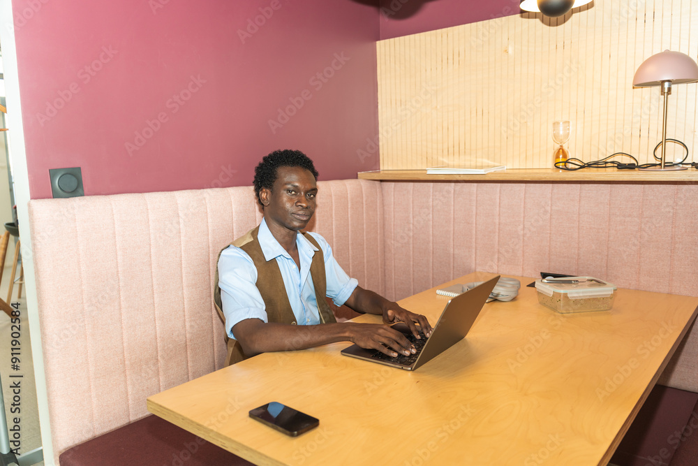 Professional Black Businessman In Modern Office Booth Professional Black Businessman In Modern Office Booth