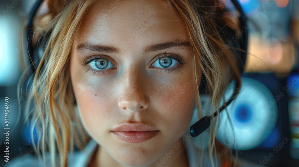 Professional Woman Providing Friendly Technical Support in Call Center