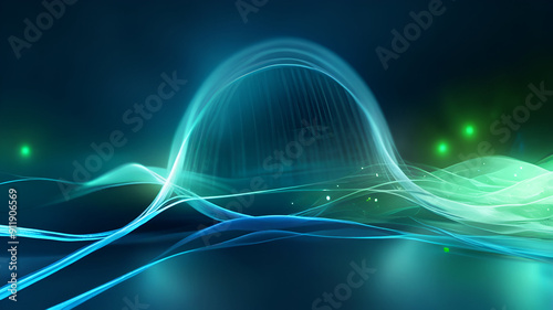 Abstract blue and green wave background with stars and light. Data transfer concept Science style wallpaper. Ai generative