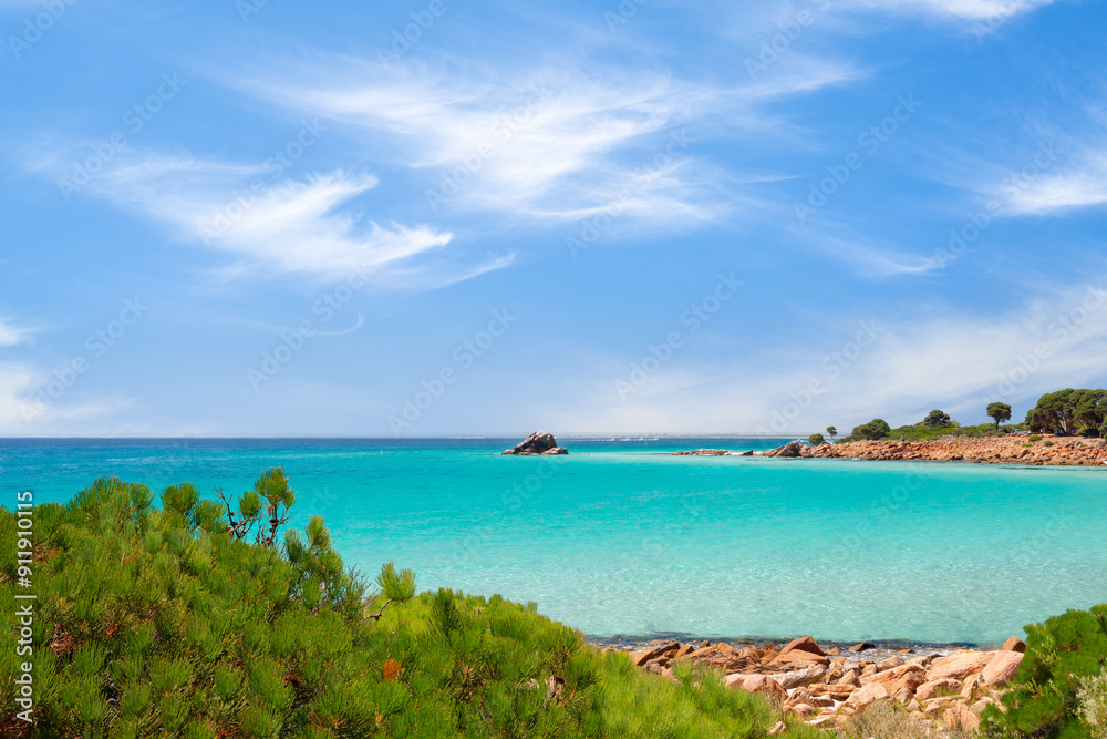 Calm turquoise beach white sands and blue skies Calm turquoise beach white sands and blue skies