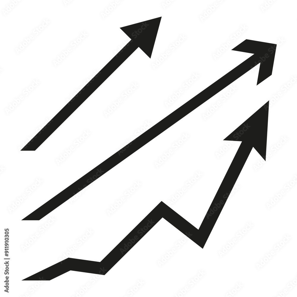 Arrow growth icons. Three upward arrows. Black and white vector illustration. Simple geometric design. Arrow growth icons. Three upward arrows. Black and white vector illustration. Simple geometric design.