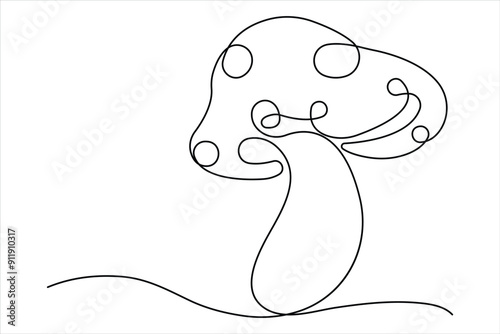  Mushroom continuous one single line drawing of Nature mushroom vector art illustration
