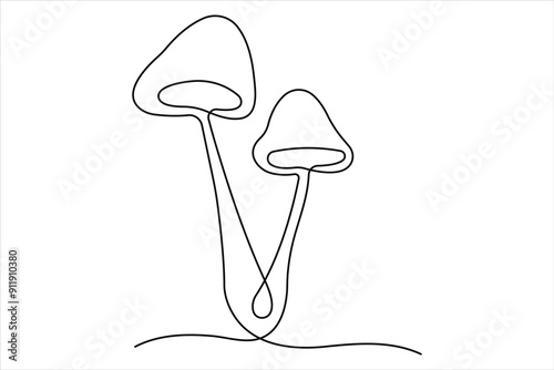  Mushroom continuous one single line drawing of Nature mushroom vector art illustration
