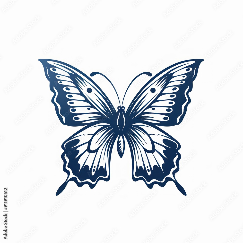 Blue silhouette of a butterfly with open wings. Blue silhouette of a butterfly with open wings.