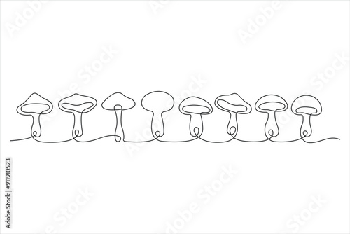  Mushroom continuous one single line drawing of Nature mushroom vector art illustration
