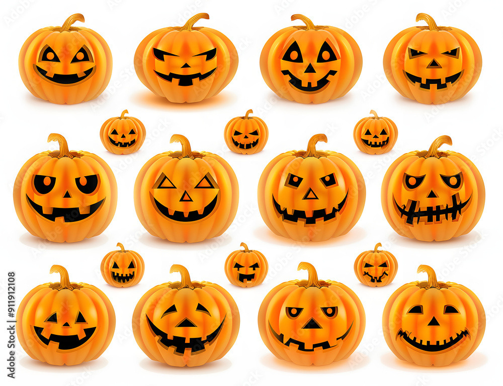 Set pumpkin on white background. The main symbol of the Happy Halloween holiday. Orange pumpkin with smile for your design for the holiday Halloween. Vector illustration. Set pumpkin on white background. The main symbol of the Happy Halloween holiday. Orange pumpkin with smile for your design for the holiday Halloween. Vector illustration.