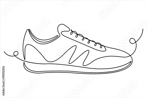Continuous single one line drawing of casual sneakers shoes minimalism design outline vector illustration
