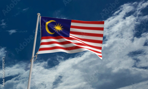 Canvas Print malaysia country national flag waving blue sky cloud white landmark 31 thirty on