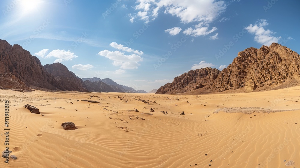 Fototapeta premium Bright desert landscape with clear blue sky above