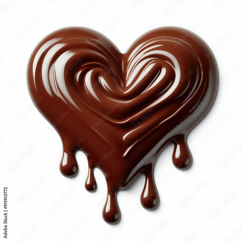 Melted chocolate sauce in the form of heart isolated on a white background