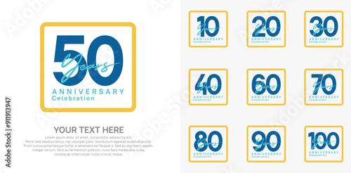 anniversary set logo style with blue and yellow color in square for company celebration moment