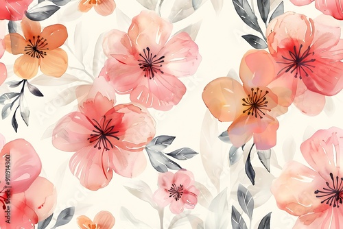 Watercolor seamless pattern with cherry blossom flowers.