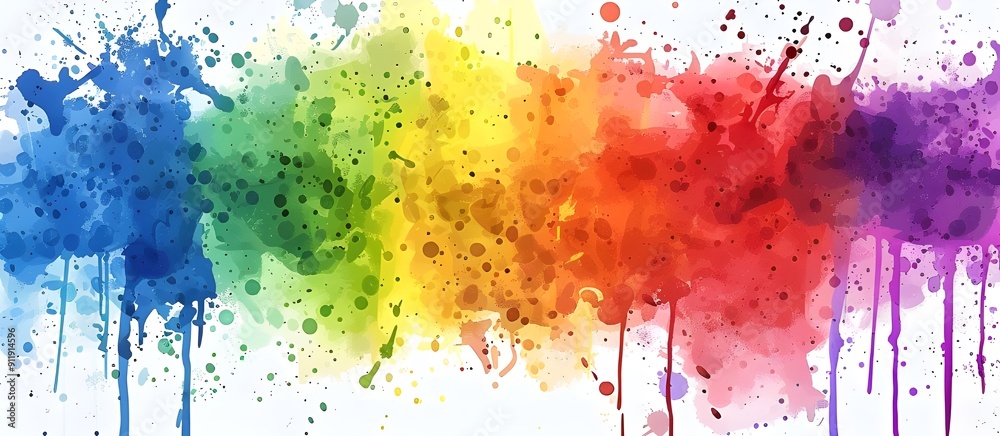 Fototapeta premium Watercolor rainbow colored background vector illustration with a splash of paint in the styles of rainbow colors.