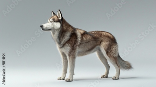 A Siberian Husky standing on a white background