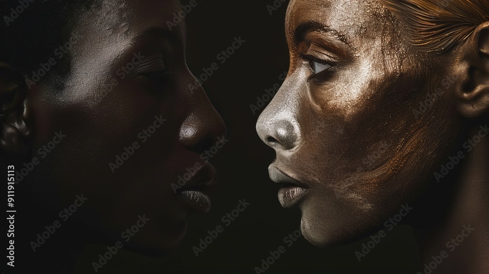 Fototapeta premium Side profile of a bronze-toned sculpture's head detail.
