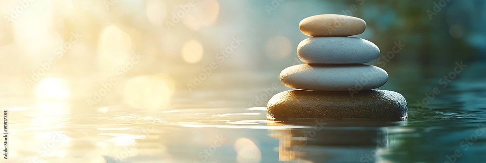Zen stone with reflection of stones in the water Zen stone with reflection of stones in the water