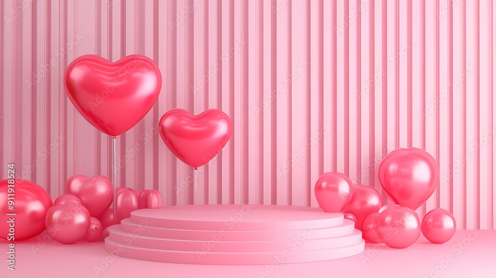 Podium background with geometric shapes and heart. Podium background with geometric shapes and heart.