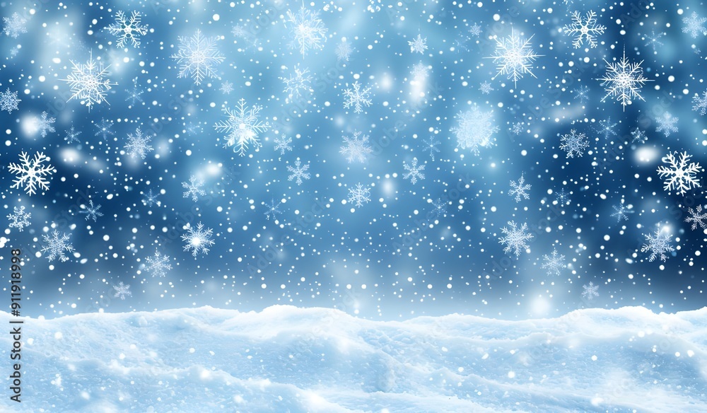 A blue background with snowflakes falling in the foreground, creating an atmosphere of winter and celebration. The snow is scattered across the scene, adding to its festive feel. A blue background with snowflakes falling in the foreground, creating an atmosphere of winter and celebration. The snow is scattered across the scene, adding to its festive feel.