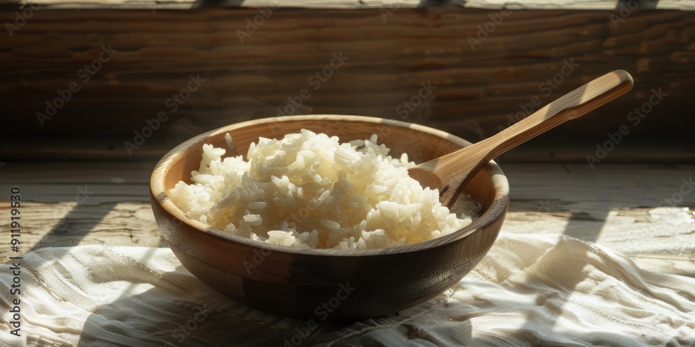 Vinegar infused rice served in bamboo utensils Vinegar infused rice served in bamboo utensils