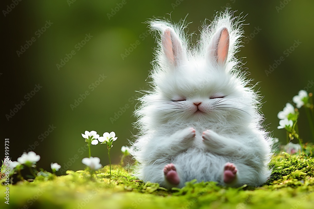 Cute bunny with flowers in forest Cute bunny with flowers in forest