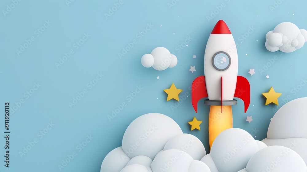 Rocket surrounded by clouds with cutting-edge website designs, symbolizing the future launch of a new online business. Rocket surrounded by clouds with cutting-edge website designs, symbolizing the future launch of a new online business.