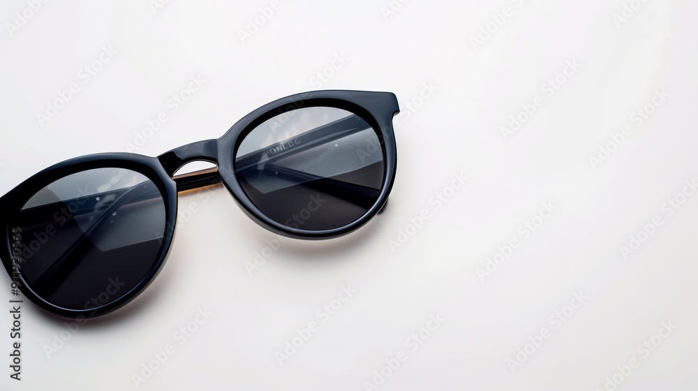Round black sunglasses on a white surface Round black sunglasses on a white surface