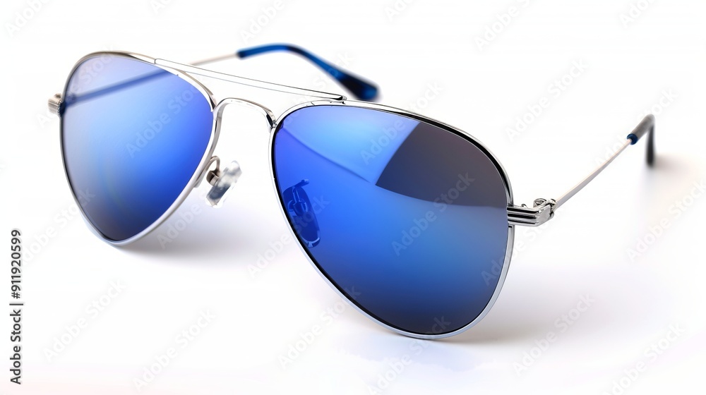 Blue tinted aviator sunglasses on white background. Blue tinted aviator sunglasses on white background.
