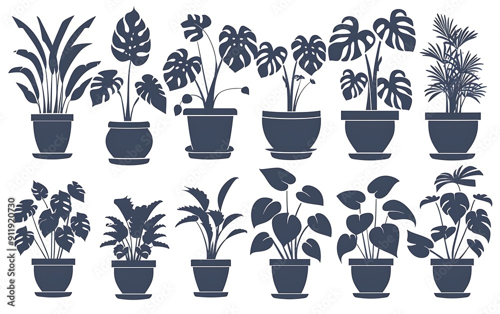 Set of houseplants in pots. Vector illustration isolated on white background. Set of houseplants in pots. Vector illustration isolated on white background.