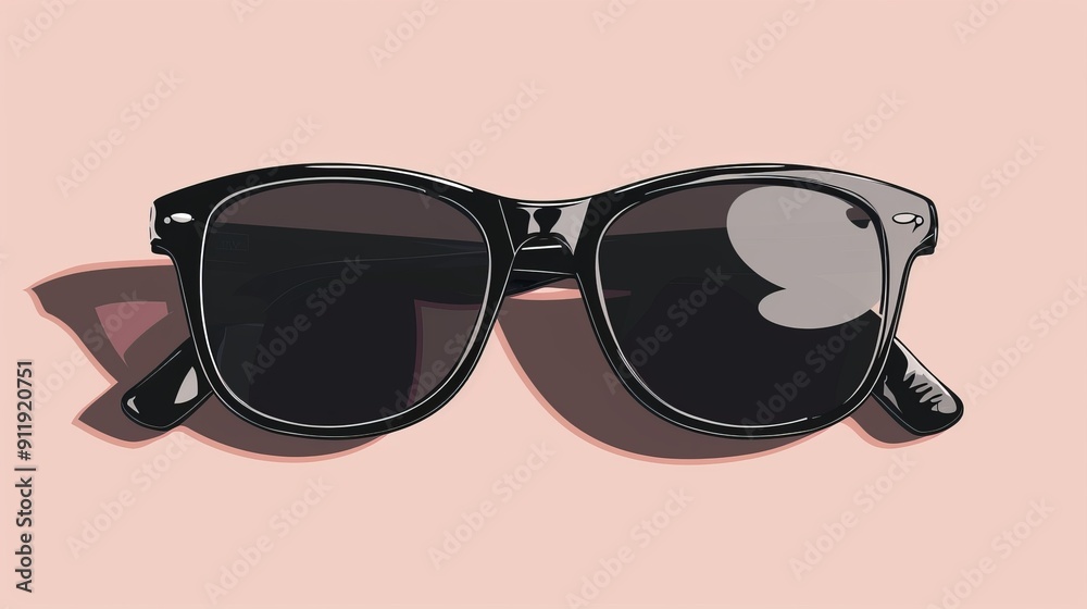 Illustration of classic black sunglasses on pink backdrop. Illustration of classic black sunglasses on pink backdrop.