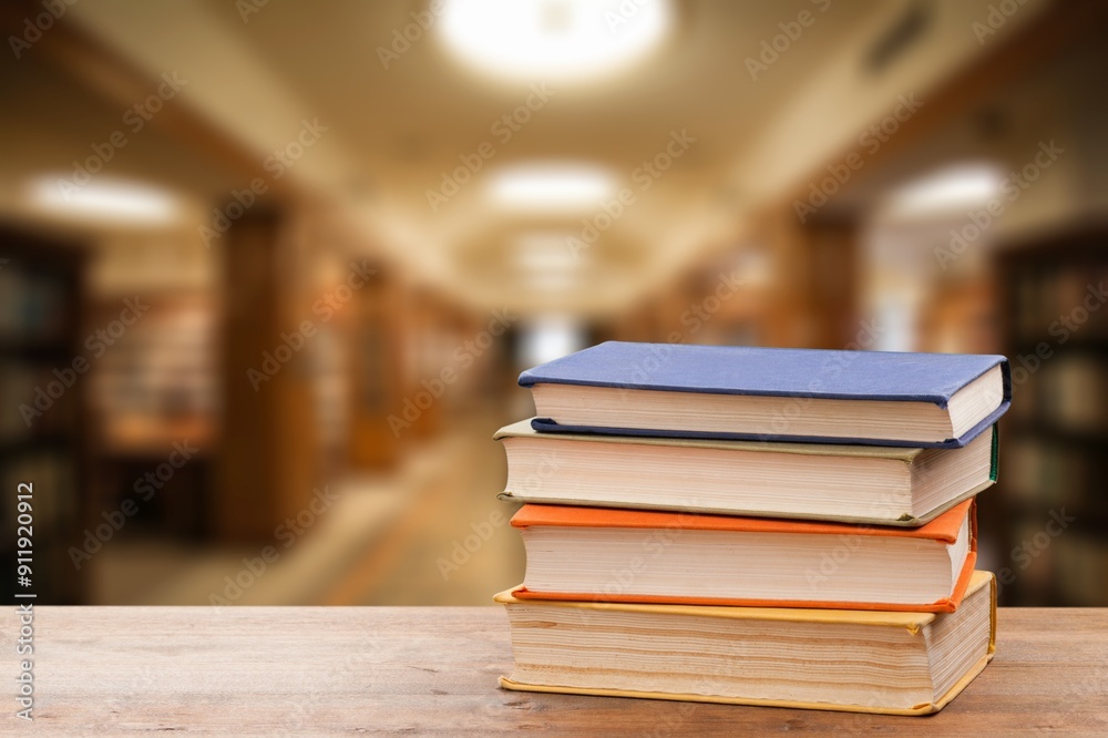 stack of reading books on desk in library stack of reading books on desk in library