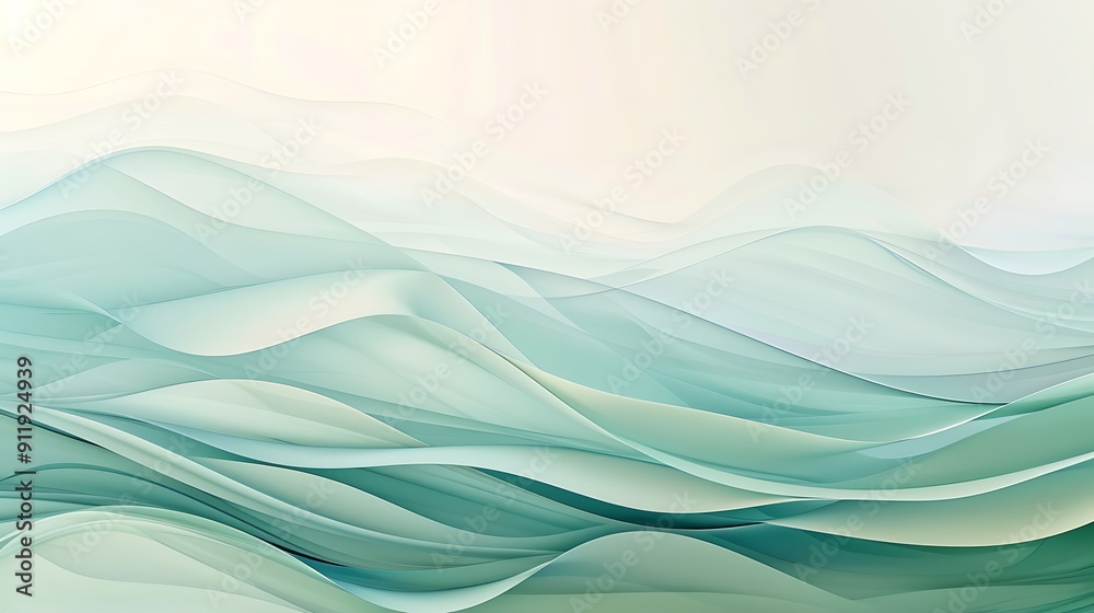 Naklejka premium Soft gradient abstract with pastel blues and greens merging in a tranquil wave-like pattern.