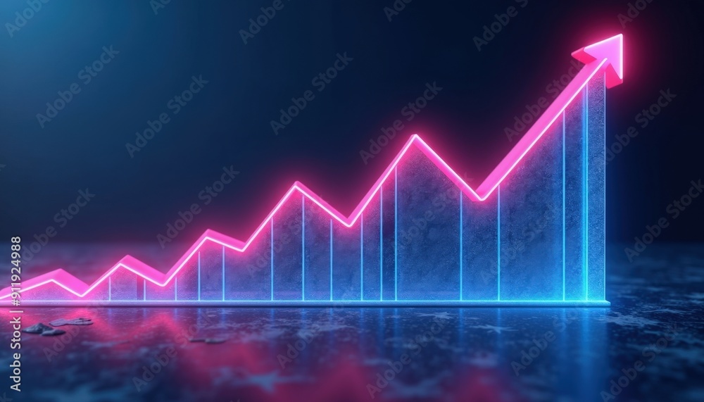 Neon Pink Upward Arrow Graph. Neon Pink Upward Arrow Graph.