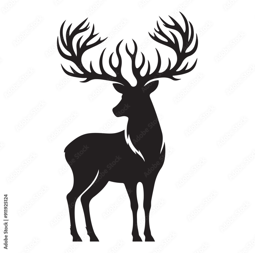Obraz premium Deer silhouette black vector art illustration design.