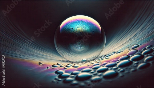 Abstract Iridescent Soap Bubble with Rainbow Colors and Patterns, Macro Photography.