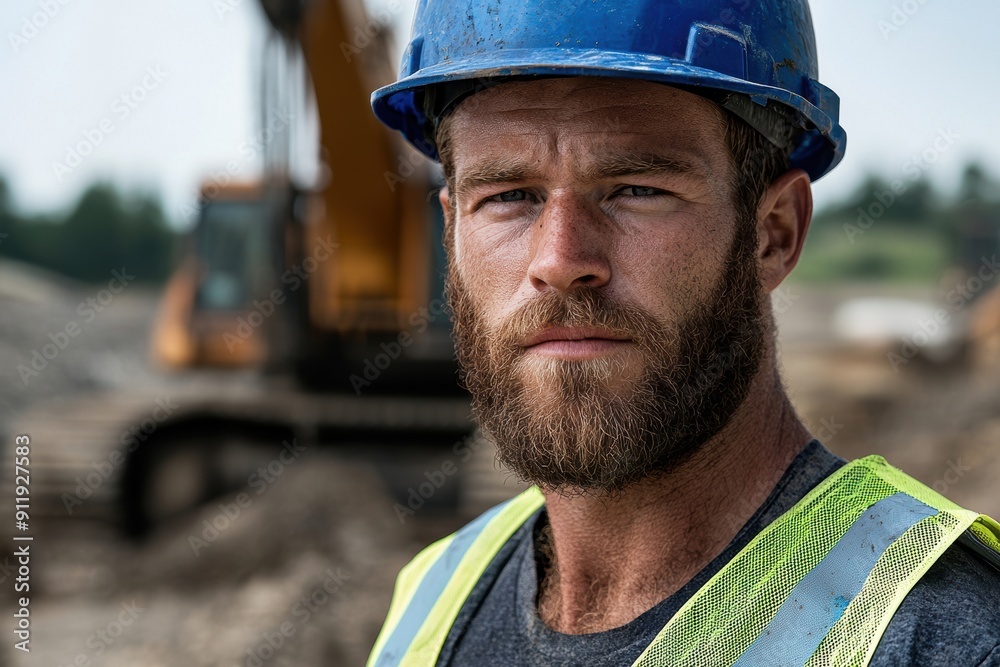 construction worker with beard on job site construction worker with beard on job site