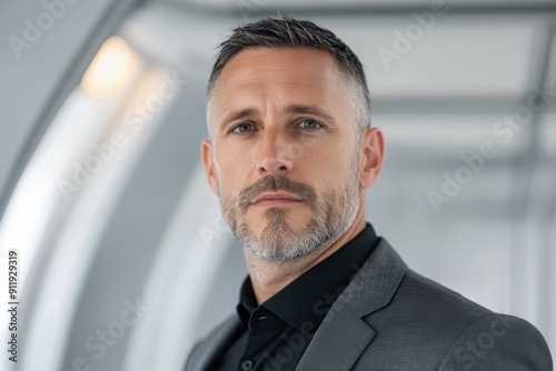 Serious businessman with gray hair and beard