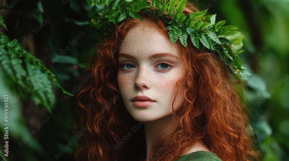 Enchanting redhead surrounded by lush greenery Enchanting redhead surrounded by lush greenery