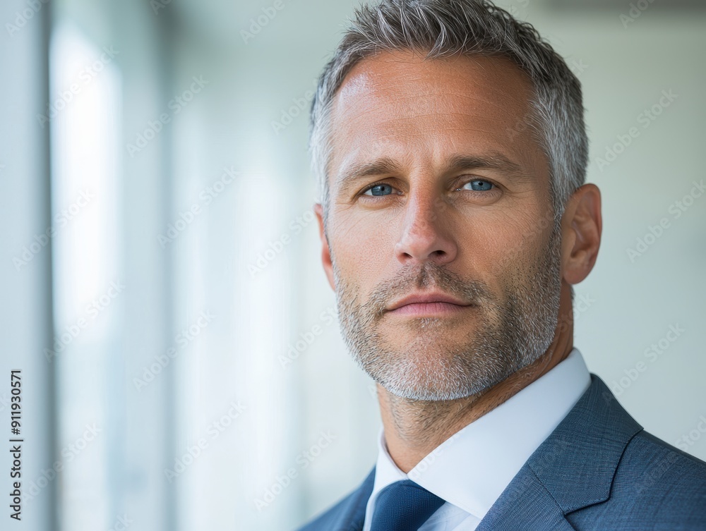 Thoughtful businessman with gray hair and beard Thoughtful businessman with gray hair and beard