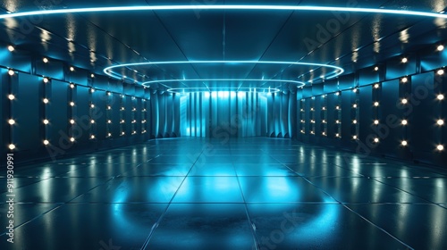 Neon Blue Futuristic Sci-Fi Corridor Background