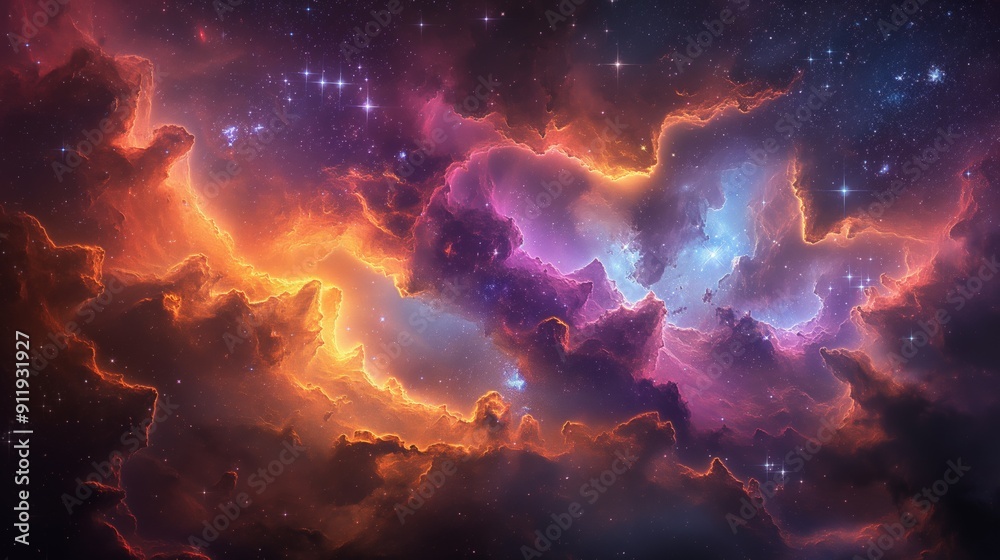 A nebula in deep space, featuring swirling cosmic clouds of gas and dust, captures the majestic beauty and mystery of the universe A nebula in deep space, featuring swirling cosmic clouds of gas and dust, captures the majestic beauty and mystery of the universe