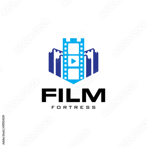 Roll Film shape with fortress vector icon logo design illustration