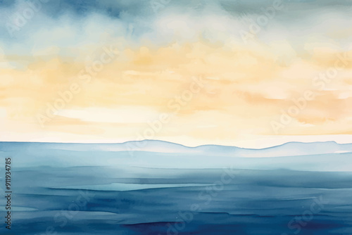 Serene watercolor ocean sunset