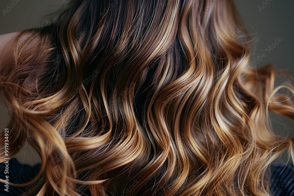 close-up of loose long hair with soft curls, back view close-up of loose long hair with soft curls, back view
