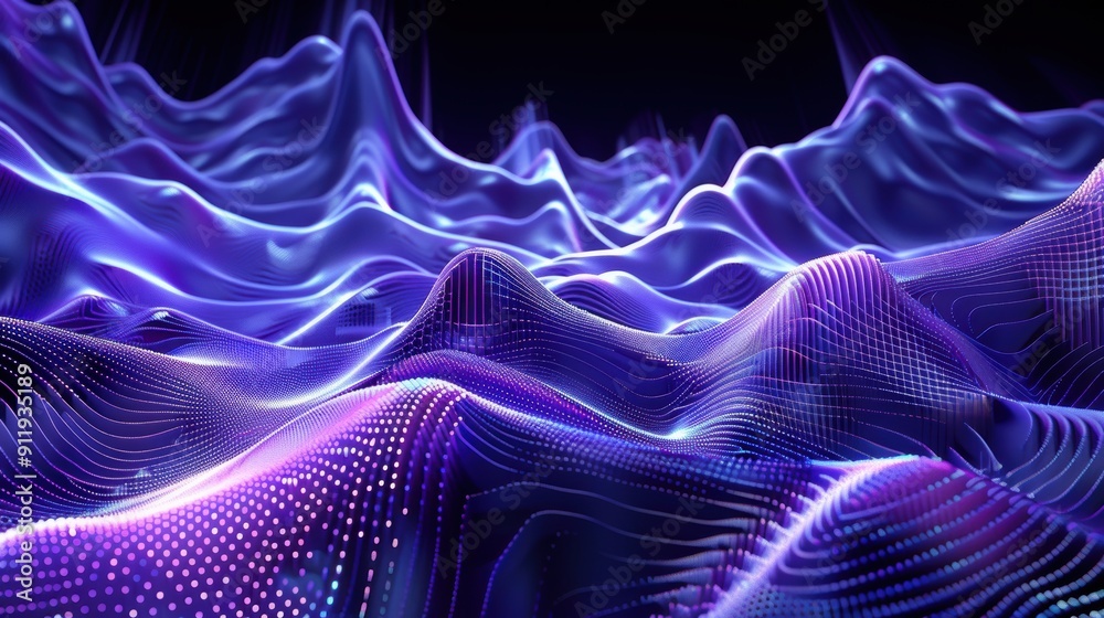 Abstract blue and purple wave pattern background. Digital landscape ...