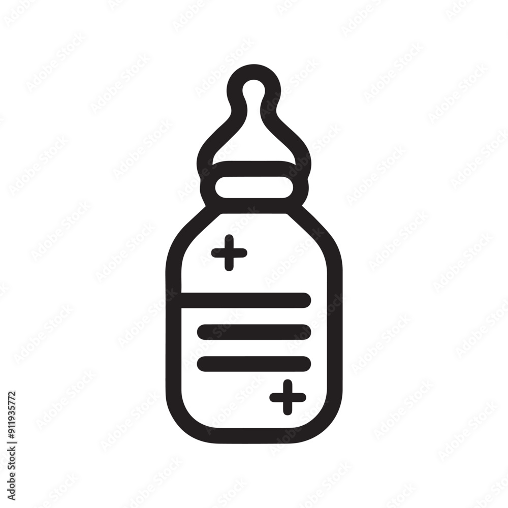 Baby feeding bottle drink food outline black icon design. Baby feeding bottle drink food outline black icon design.